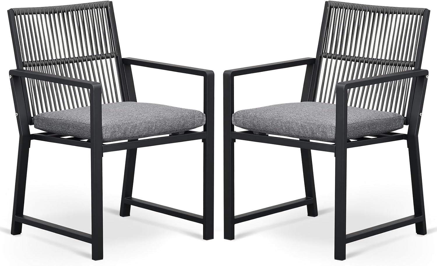Coreporch Outdoor Patio Dining Chair, 400 Lbs, Black, Set of 2 | All-weather Woven Rope, Sturdy Frame,Ergonomic Backrest, Removable Breathable Cushion,for Patio & Garden