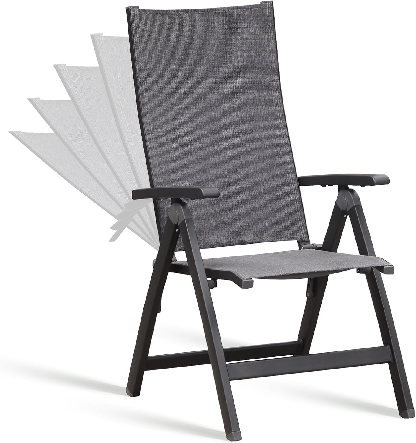 Sunairsz Folding Chair, Indoor & Outdoor Balcony, Patio Porch, Garden Lawn, Pool, for Comfortable Black Foldable Chairs, Portable Cozy Recliner, Metal Frame, Heavy Duty Durable