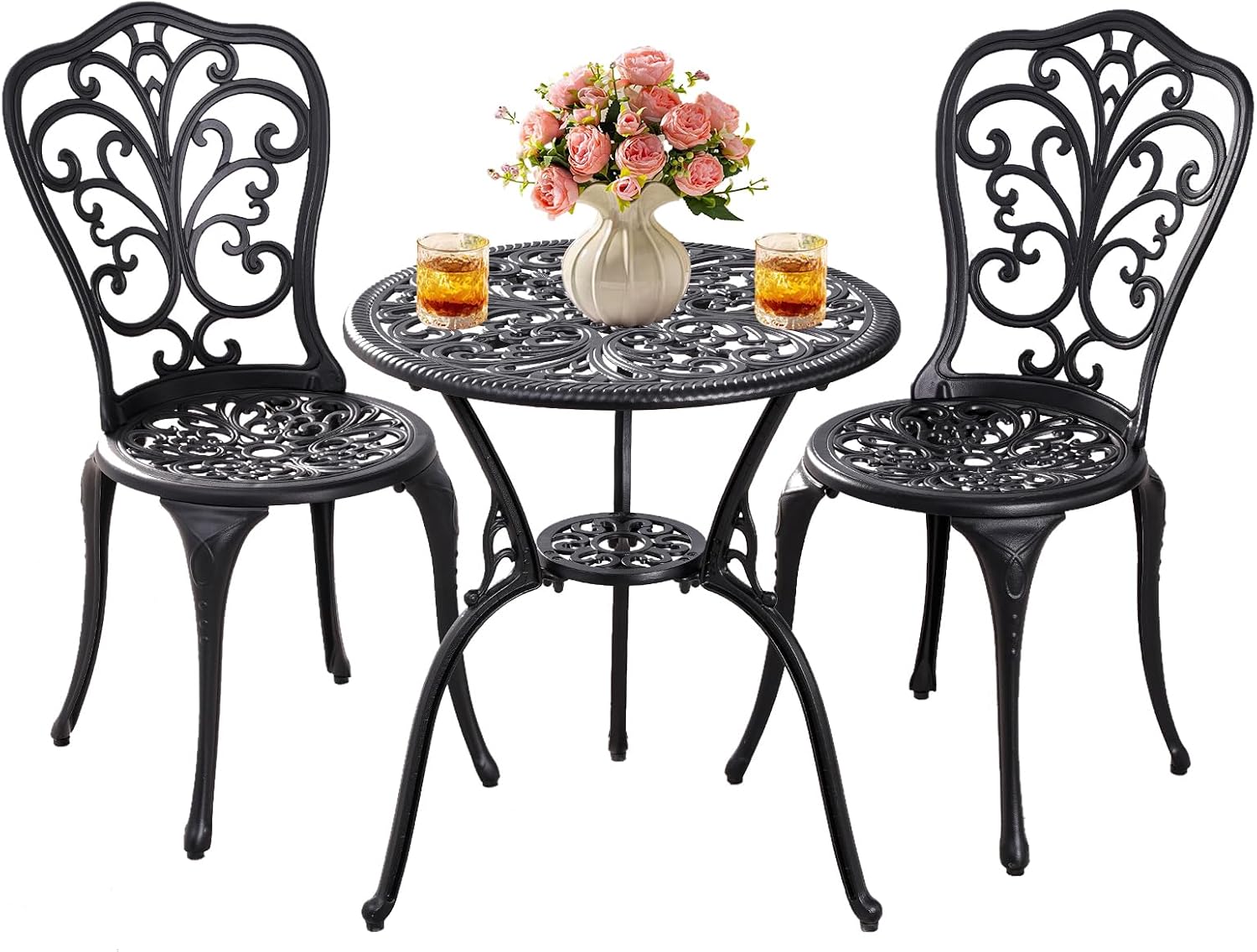 Withniture Patio Bistro Set 3 Piece Outdoor,Cast Aluminum Outdoor Bistro Table and Chair Set of 2 with 1.97″ Umbrella Hole,All Weather Bistro Table Set for Front Porch Set(Butterfly Black)